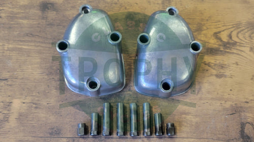 140567 140568 - Royal Enfield 350 500 Valve Rocker Box Covers (2) w/Hardware Used
