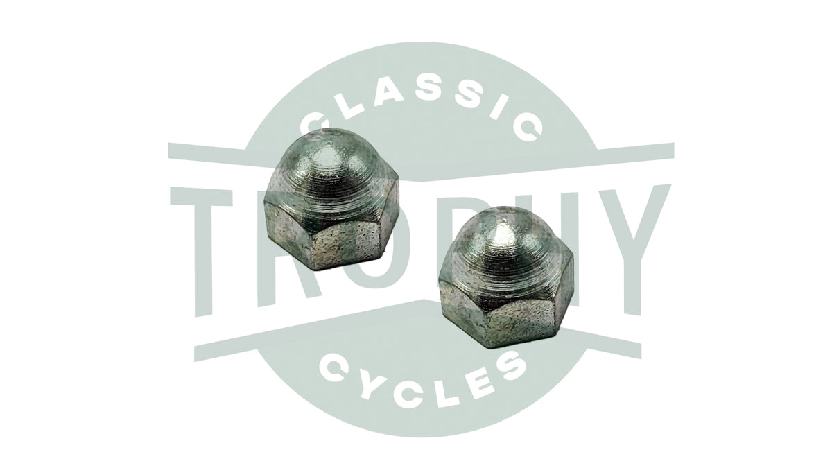21-0550 C - Triumph 750 T140 TR7 Cad Plated Acorn Dome Rocker Spindle Nuts Pair 1973 Onward UNF S550