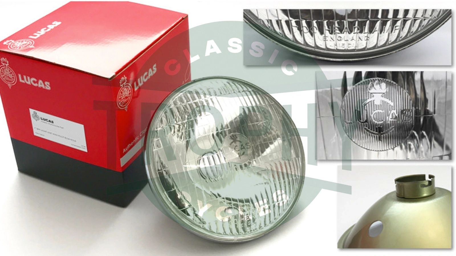 516798 - Triumph Norton BSA Genuine Lucas 7" Headlight Reflector Lens w/ Pilot BPF