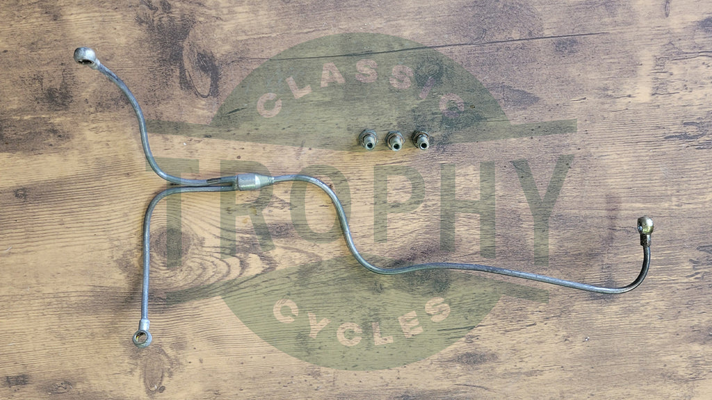 560025 - Royal Enfield Bullet 500 Rocker Oil Feed Pipe w/ Banjo Bolts Used